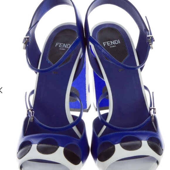 NWOT Fendi Blue and White Polka Dot Block Heel Sandal - Picture 3 of 5